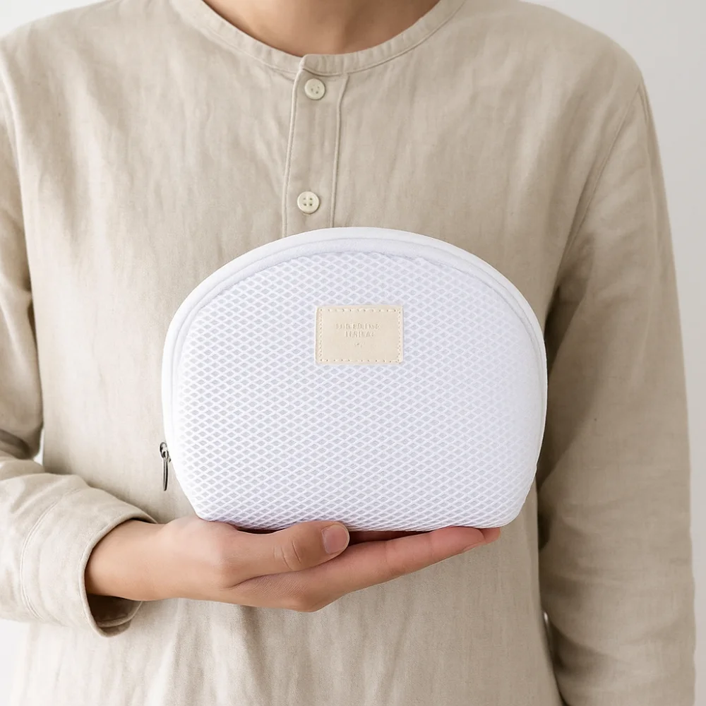

Semicircle Mesh Makeup Bag Lightweight Lipstick Bag Transparent Cosmetic Bag Wash Pouch Zipper Storage Toiletry Bag Bathroom