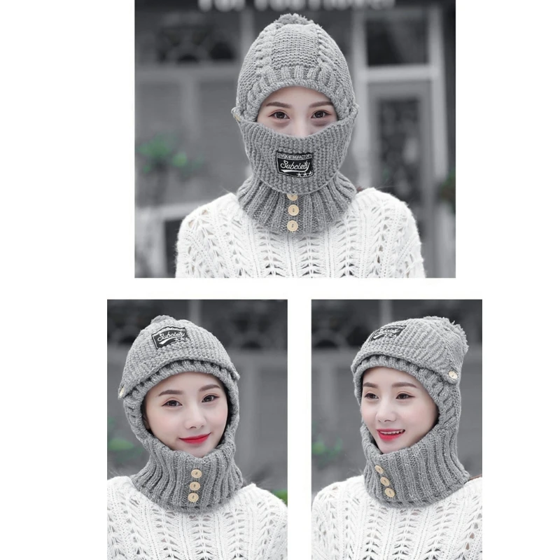 Knit Trapper Hat Women Fleece Lined Winter Hat Scarf Mask Set Winter Balaclava Fleece Hood Ski Hooded Hat Scarf Drop Shipping