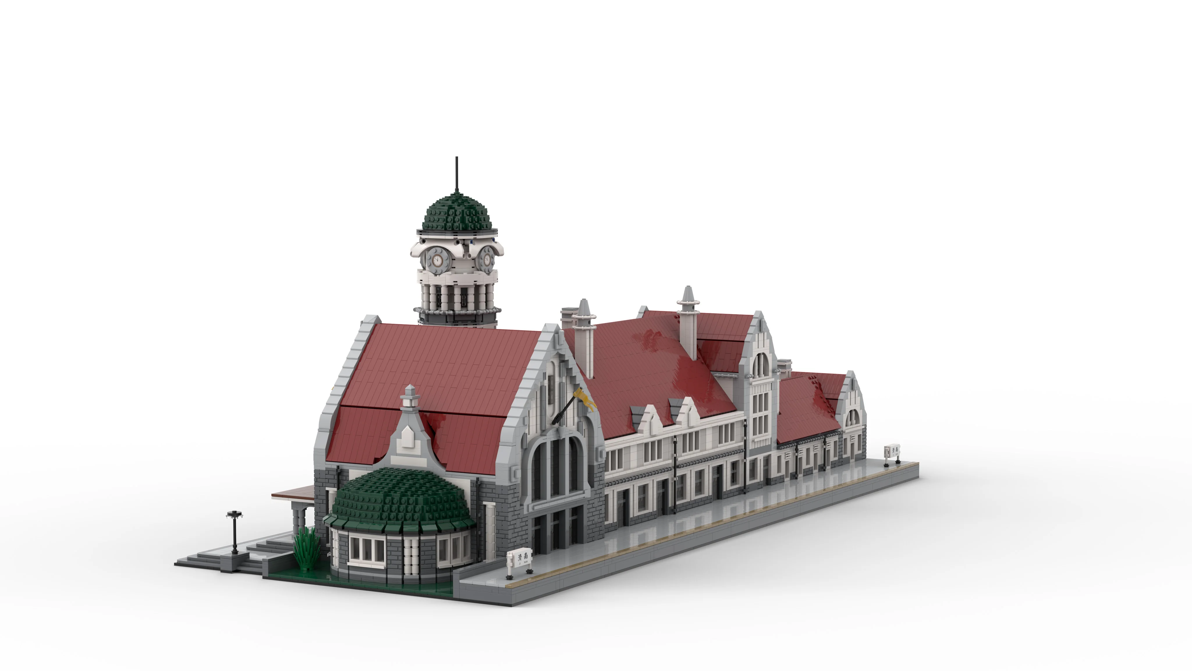 MOC-93444 Modular Street View Jinan Old Railway Station Creative Building Block Street View Model regalo giocattolo per bambini