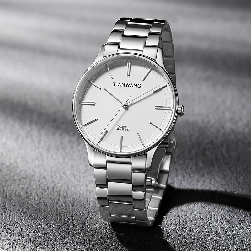 TIAN WANG Watches For Men High-end Quartz 40mm Dial Simple Wristwatches Stainless Steel Waterproof Gifts for Him reloj 손목시계