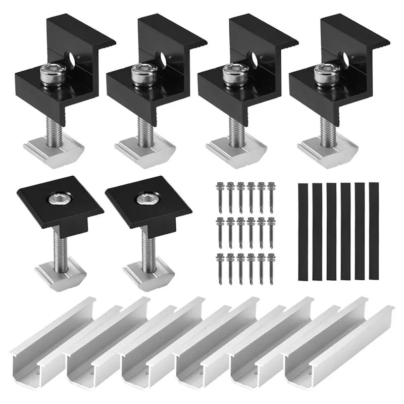 A02F-Solar Panel Bracket Kit Aluminium Mounting Rail Black