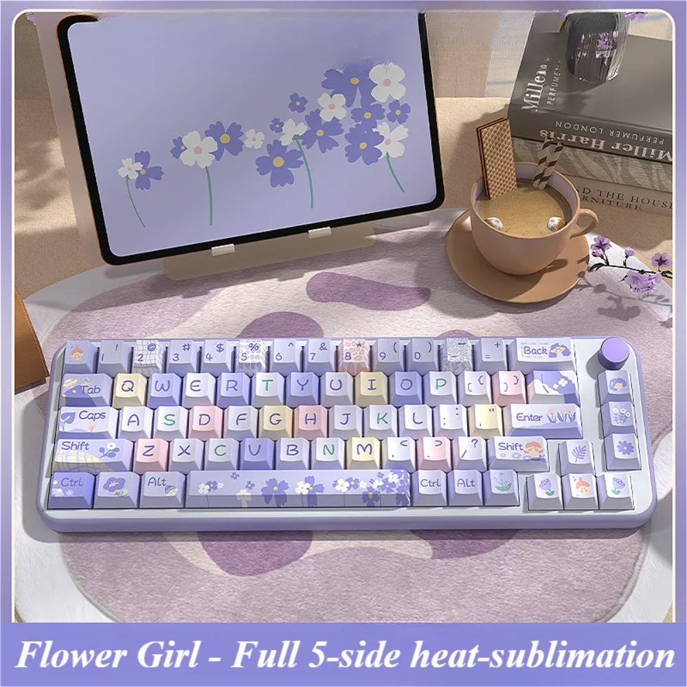 138/158 Key Cherry Keycap Set PBT Floral Girl for 60/64/84/98/108 Games Mechanical Keyboard MX Switch