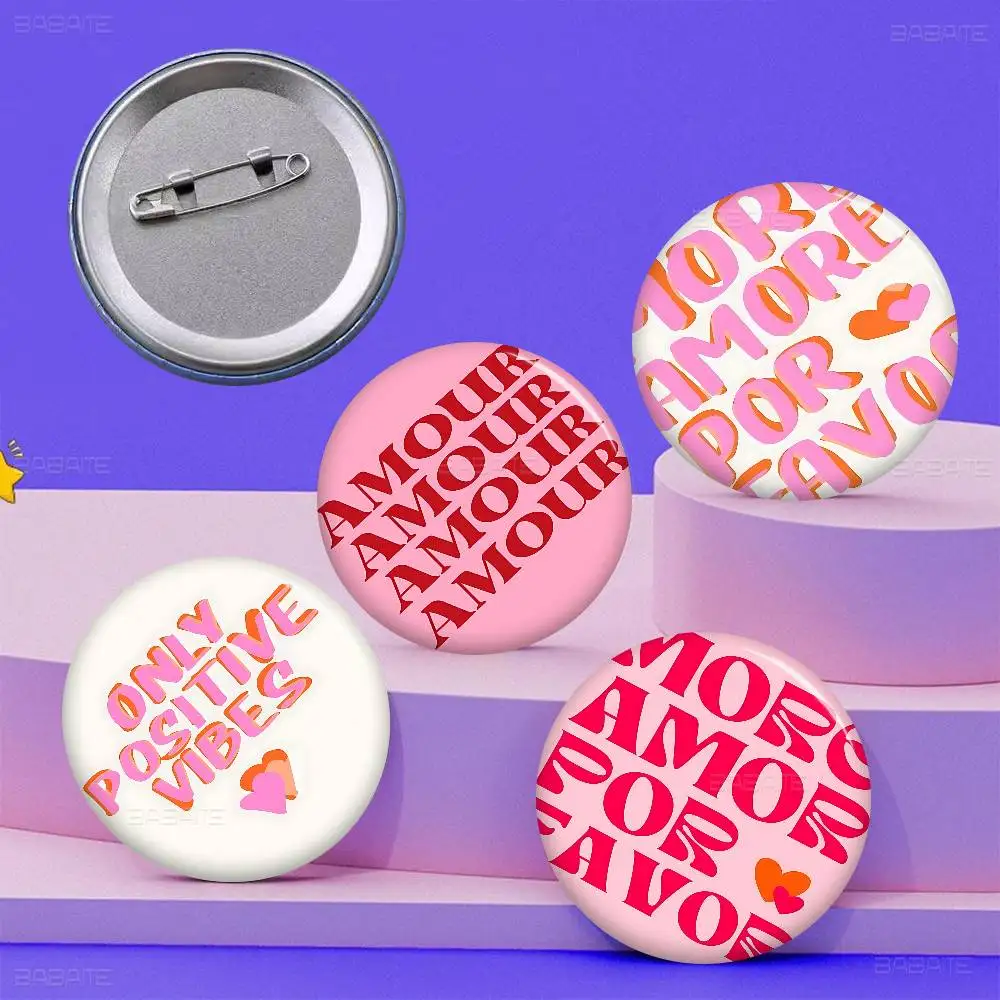 Maximalist More Amor Creative Pins Funny Round Snap-in Brooch Badge Backpack Hat Accessories Jewelry Gifts for Friend