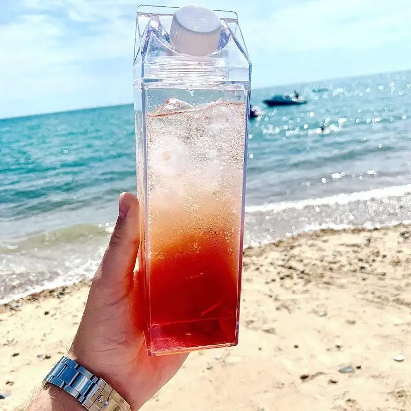 750ML Transparent Milk Bottle Water Box Square Milk Coffee Juice Tea Cup Transparent Milk Storage For Outdoor Sports Camping Gym view 5