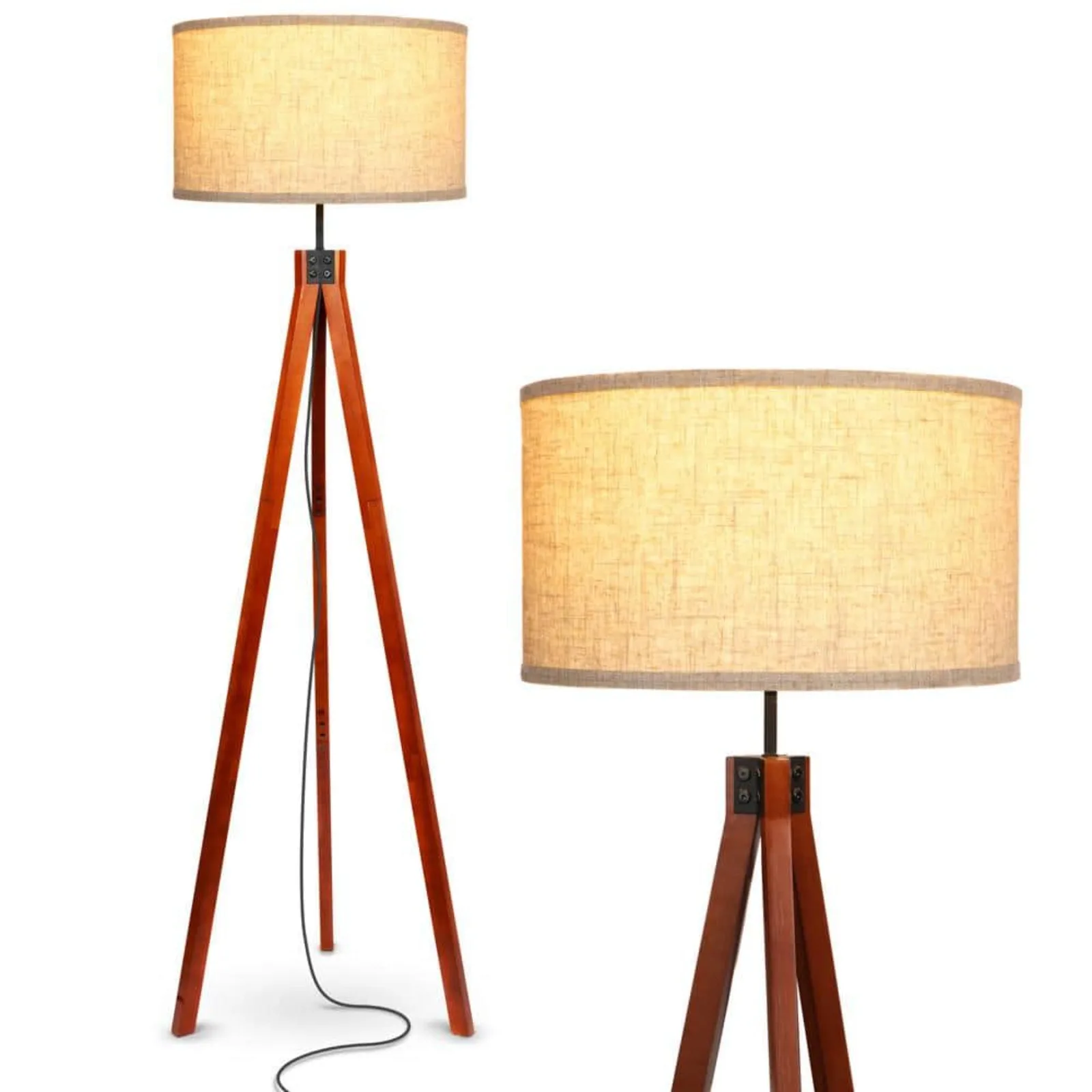 

US 58 in. Havana Brown Traditional 1-Light 3-Way Dimming LED Floor Lamp with Beige Fabric Drum Shade