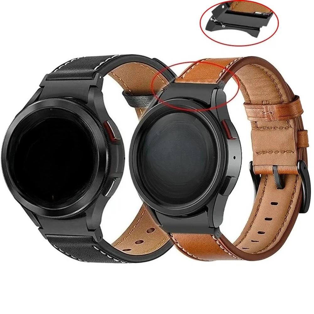 Correa de cuero para reloj Samsung Galaxy Watch 7 6 5 4 44 40mm/Galaxy Watch 6 Classic 43MM 47mm pulsera sin huecos adaptador de extremo curvado