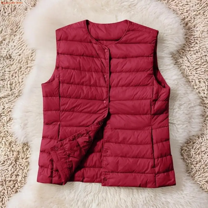 Q5WE Gilet da donna in piumino leggero senza colletto da esterno piumino corto senza maniche giacca trapuntata calda con bottoni