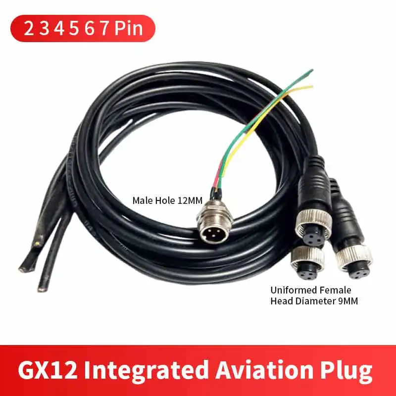 GX12 Integrated Aviation Plug Socket with Wire 2 3 4 5 6 7 Pin Male and Female Power Signal Connection Wire M12 Connector Cable