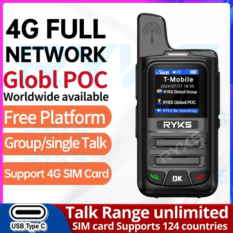 4G Full Band Two Way Radio Mini Sim Card Global-Intercom Phone Outdoor Ham Walkie Talkie Long Range 5000Km Pair (No Fee) Plartfr