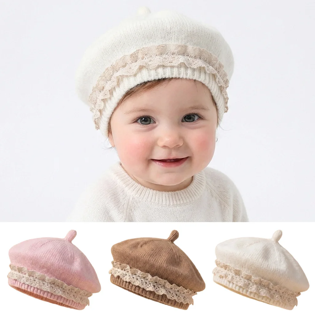 Baby Hat Spring and Autumn Wool Hat Beret for Infants and Toddlers Korean Style Lace Trim Knitted Hat Cute and Warm