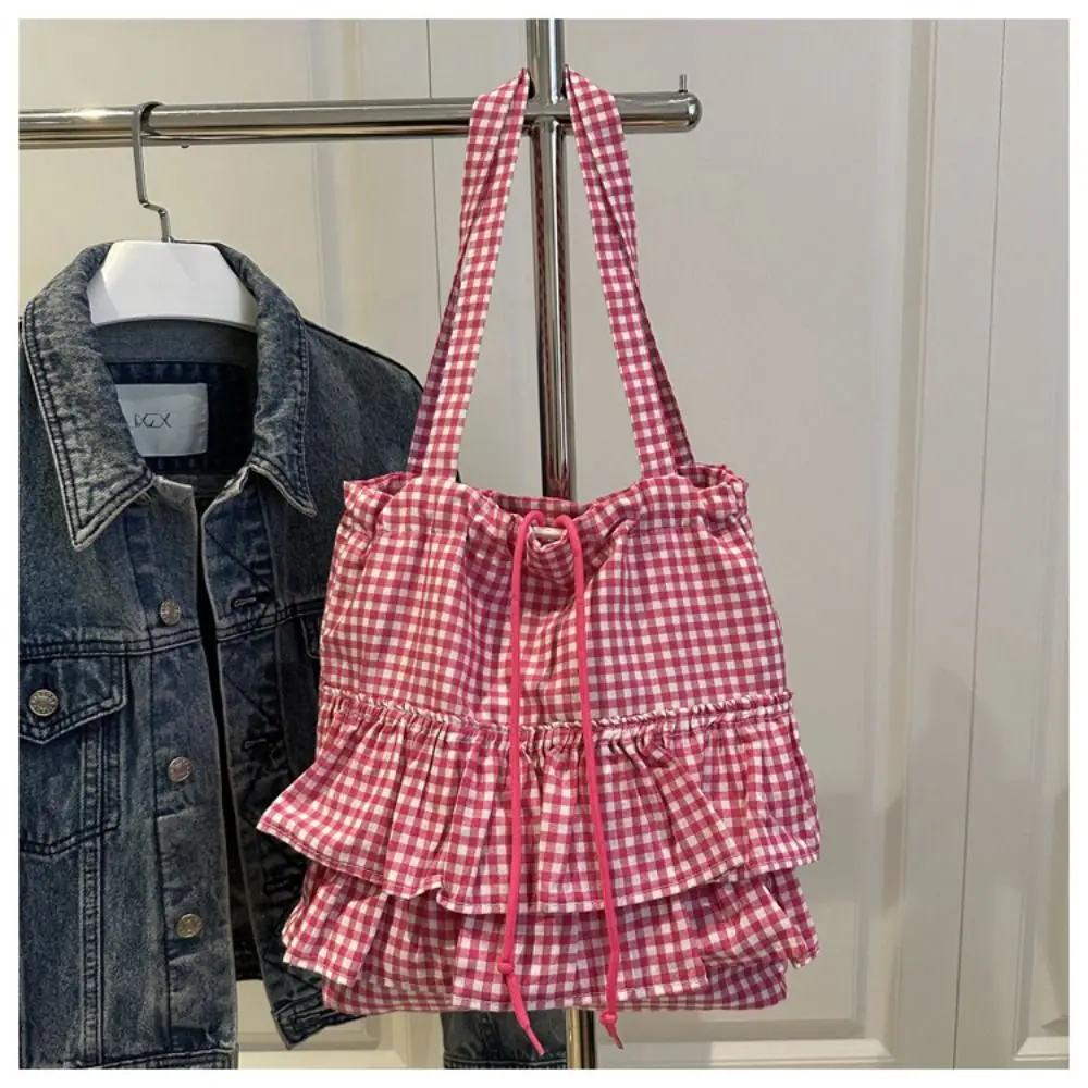 All-match Korean Style Lotus Leaf Shoulder Bag Large Capacity Printing Drawstring Bag Cloth Fashion Handbag Women