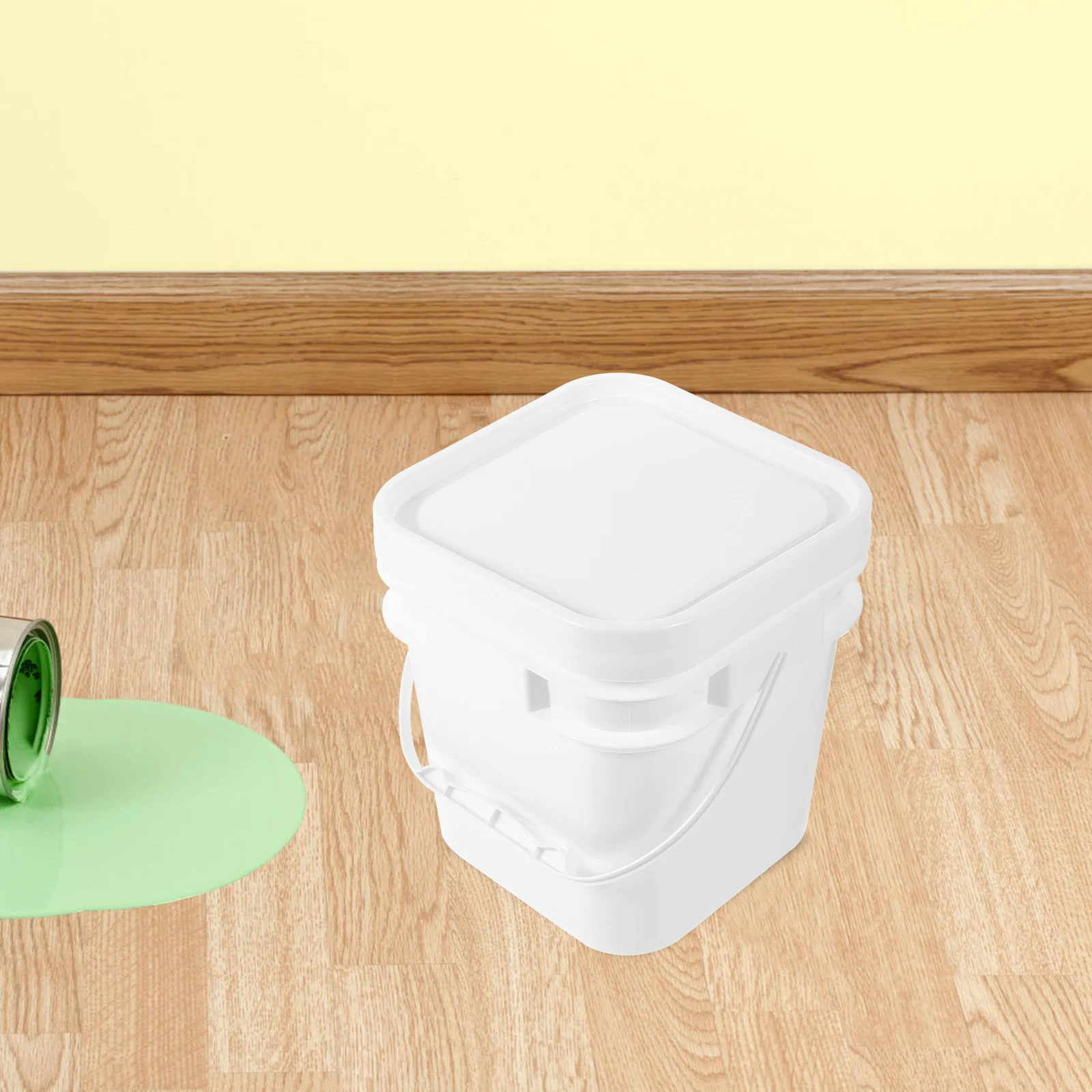 

White ABS Bucket Round Bucket 5L Square Wide Mouth Container Lid for Pigment Home Storage PP Easy Handling