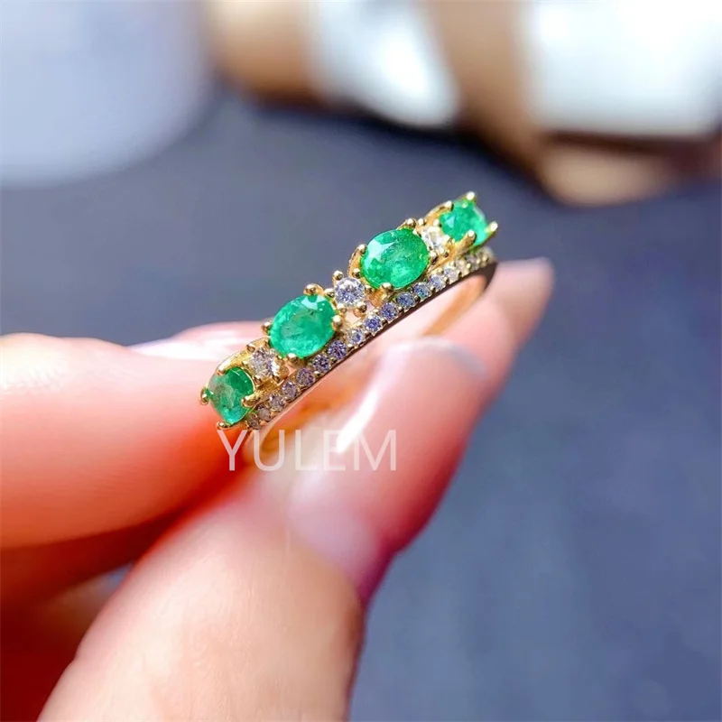 YULEM Jewelry Classic Emerald Engagement Ring for Woman 4*3mm Natural Emerald Ring 925 Silver Emerald Jewelry