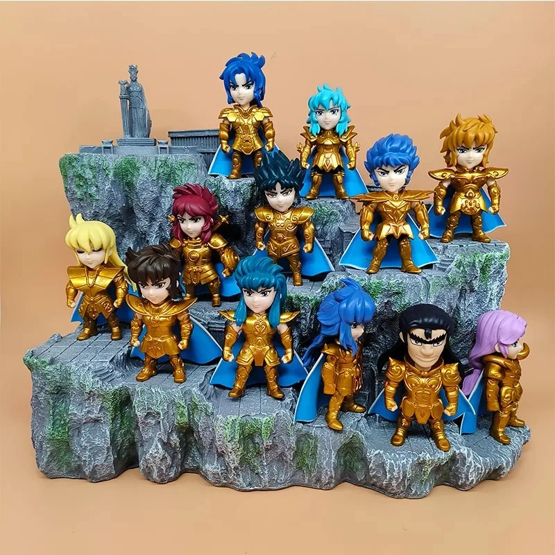 

12pcs Gold Saint Seiya Mini Figure Exquisite Twelve Constellation Gacha Keychain Bag Pendant Doll Figure Model Toy Creative Gift