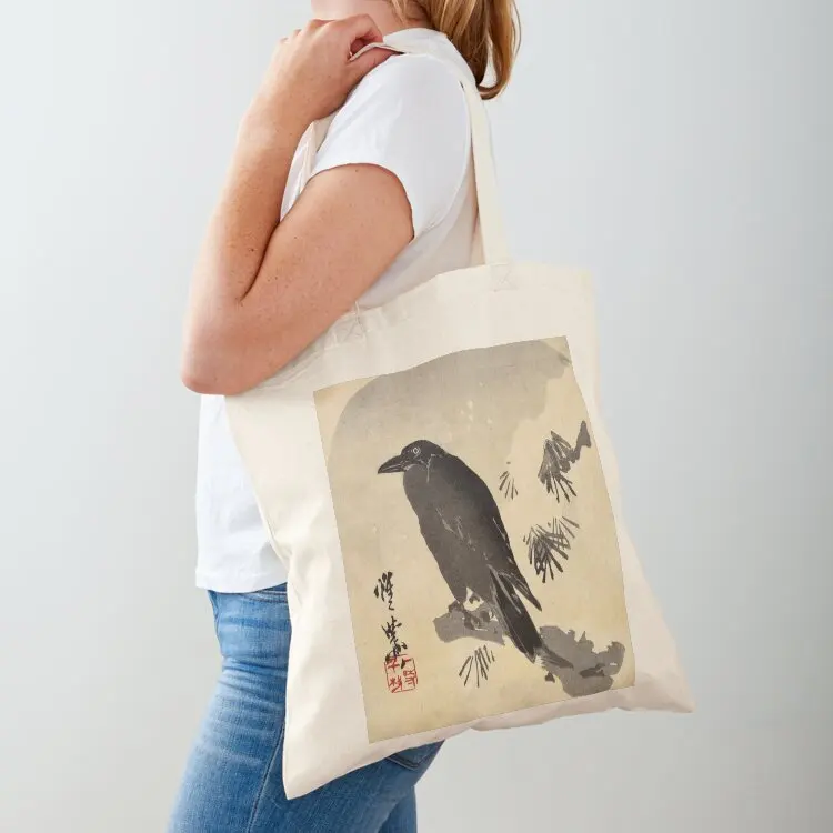 Crow by Kawanabe Kyosai, Japanese Woodblock Print Tote Bag Big bag custom fabric bag hand ladies