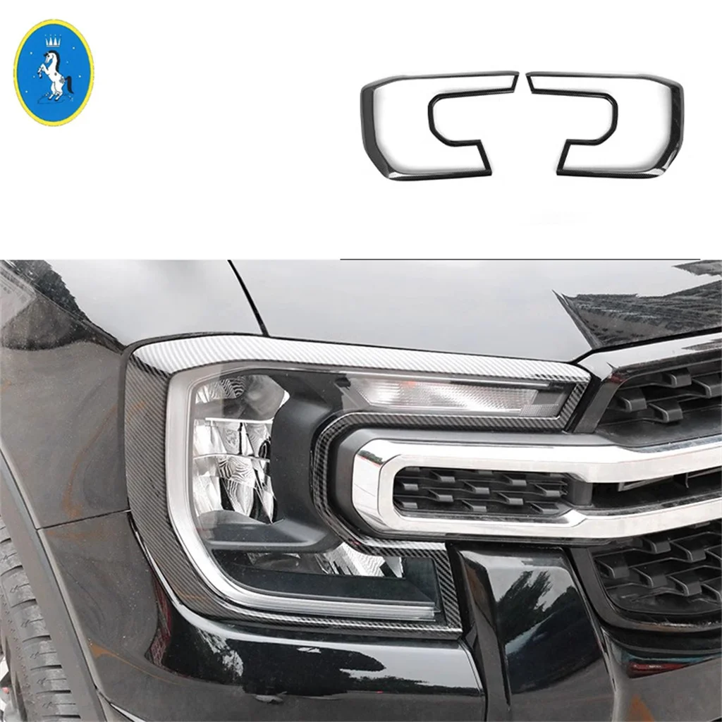 Carbon Fiber Car Front Head Lights / Rear Tail Taillight Lamps Frame Decoration Cover Trim For Ford Ranger 2023 2024 Accessories