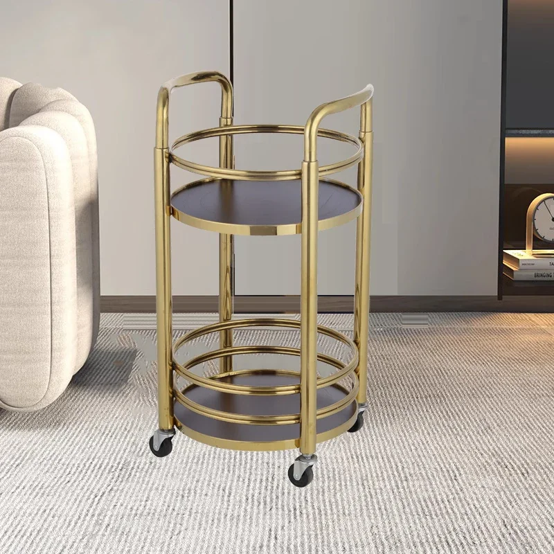 

Hotel restaurant tea delivery cart double-layer solid wood round wine cart cake cart 4S shop mobile service trolley