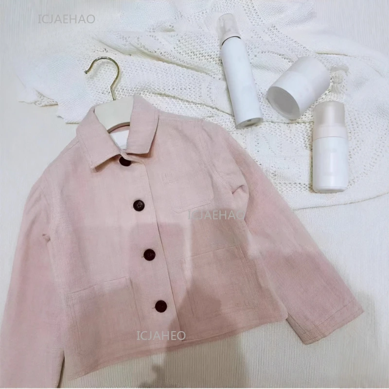 New Autumn Girls Single Breasted Jacket Pink Solid Color Top Coat Outerwear Teenagers Kids Youth Fashion Casual Clothing Spring