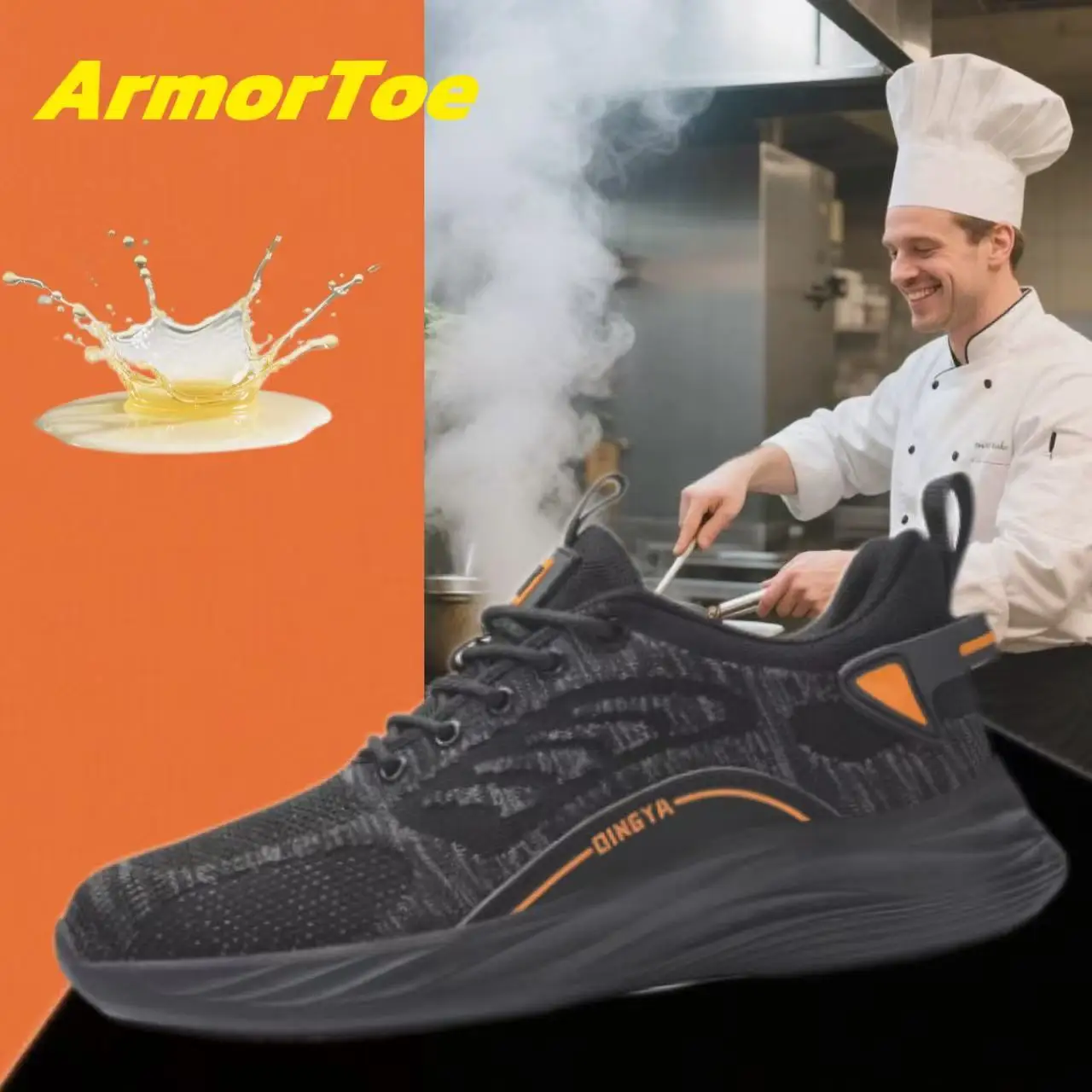 

ArmorToe Chef Shoes Non-slip Safety Shoes Comfortable Breathable Lightweight Waterproof Oil Four Seasons Models #Armor5023