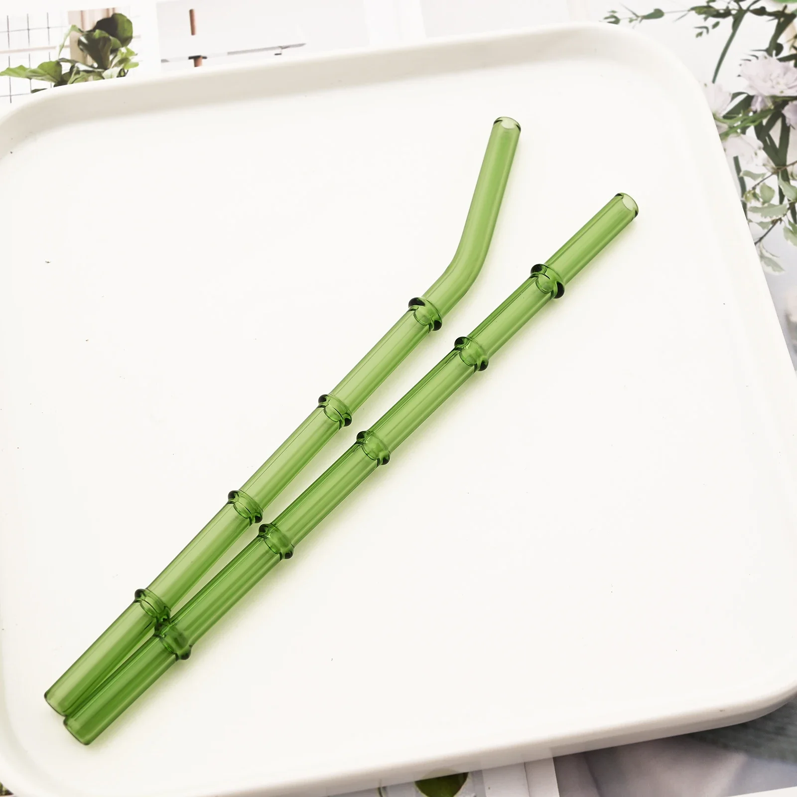 2/4Pc High Borosilicate Green Drinking Straw Set Glass Straws Set with Brush Milk Shake Coffee Cocktail Straw Bar Drinkware Set