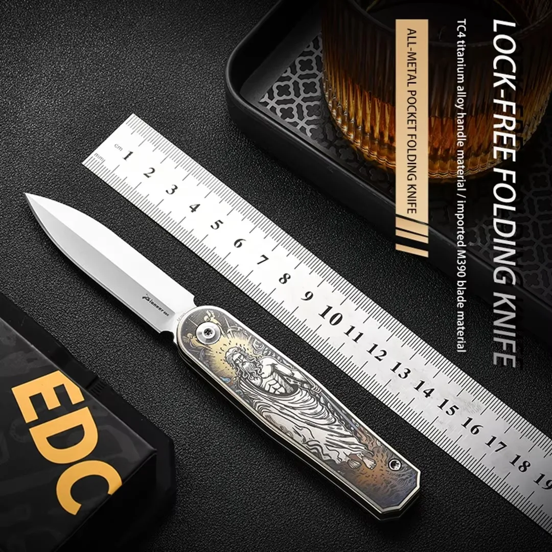 EDC Pocket Folding Knife M390 Blade TC4 Titanium Alloy Handle Portable Outdoor Camping Fruit Cutting Knife Collection Gift Folda