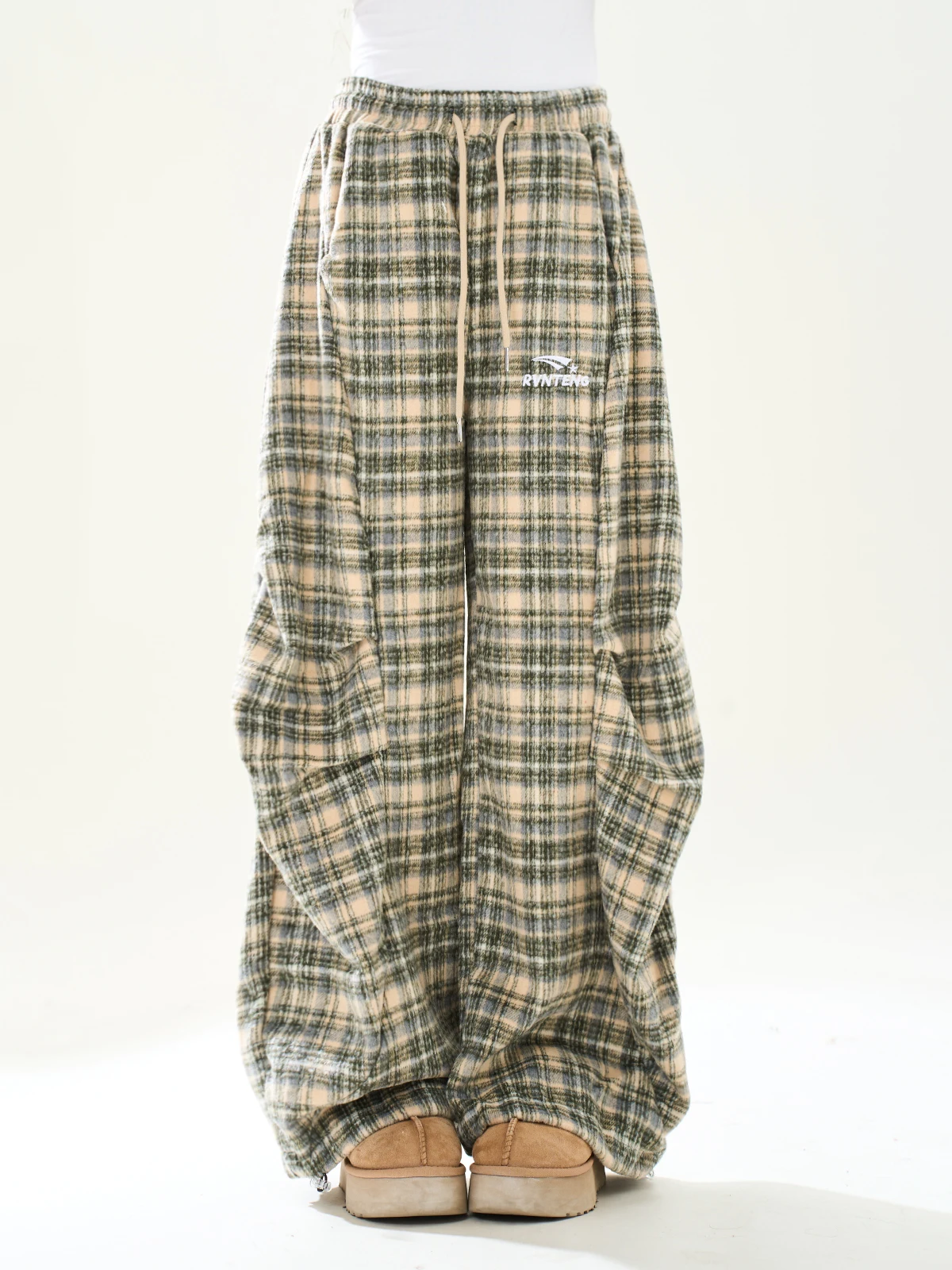 

ENJOG American Retro een Plaid Pleated Loose Winter Warm Thi Wide Leg Knife Pants Women Casual Trousers l Waist