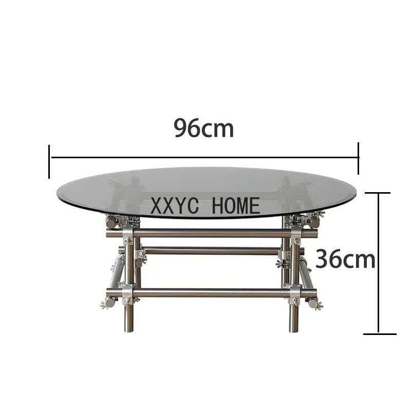 Industrial Style Coffee Table for Living Room Center Table Metal Glass Minimalist Creative Household Table for Hotel Coffee Shop