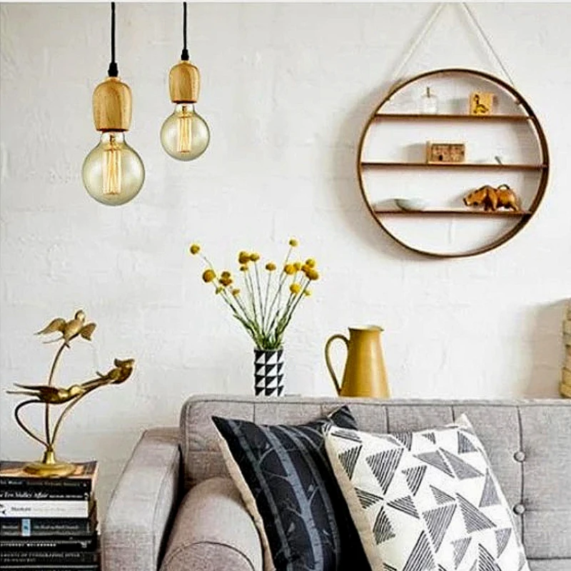 Vintage Log Small Chandelier for Bedside Dinning Room Bathoom Office Decoration Lighting Fixture Nordic Solid Wood Pendant Lamp
