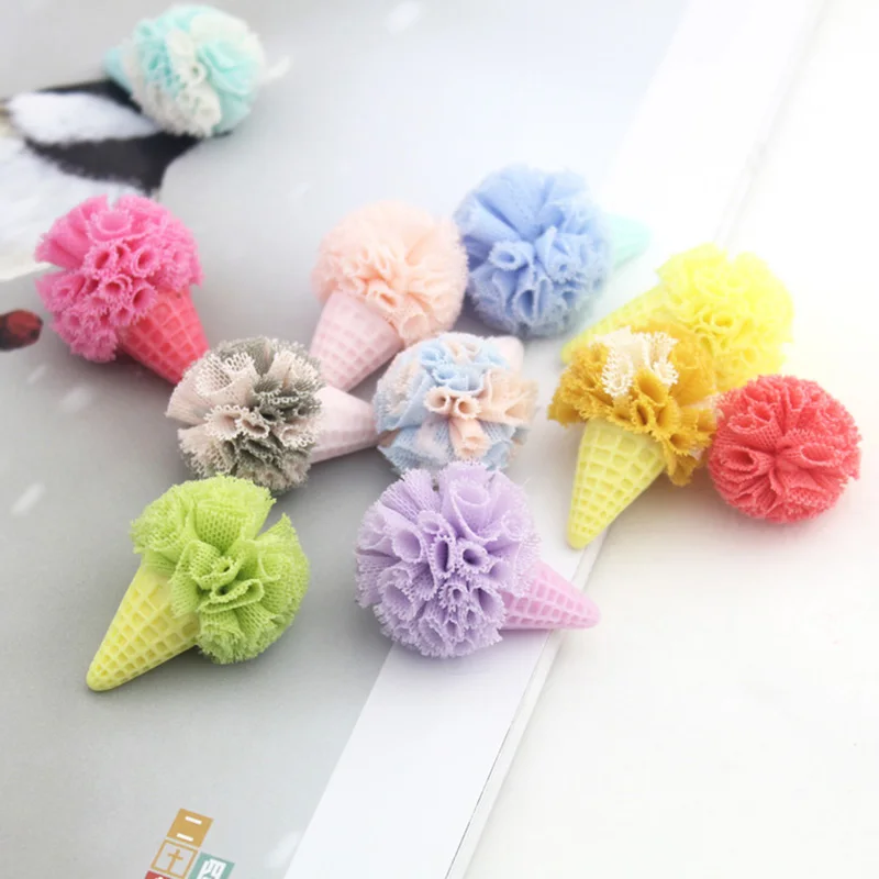 20PCS/Lot3.5*2.5cm colorful  Ice Cream Padded Applique Crafts for Children Headwear Hair clip Accessorie and Garment Accessoir