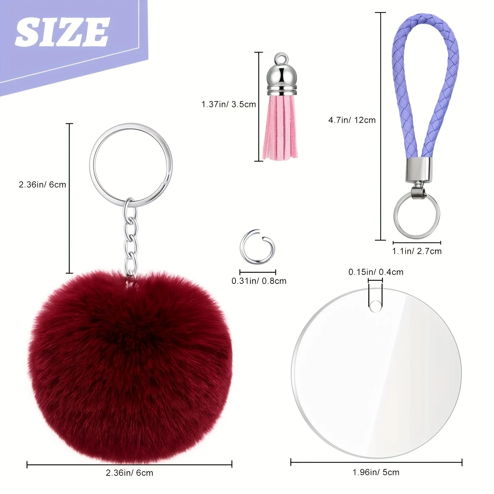 126Pcs Acrylic Keychain Blanks with Tassels Kit Bulk, Various Shapes Transparent Acrylic Key Chain Embryo Accessories, Snap Hook