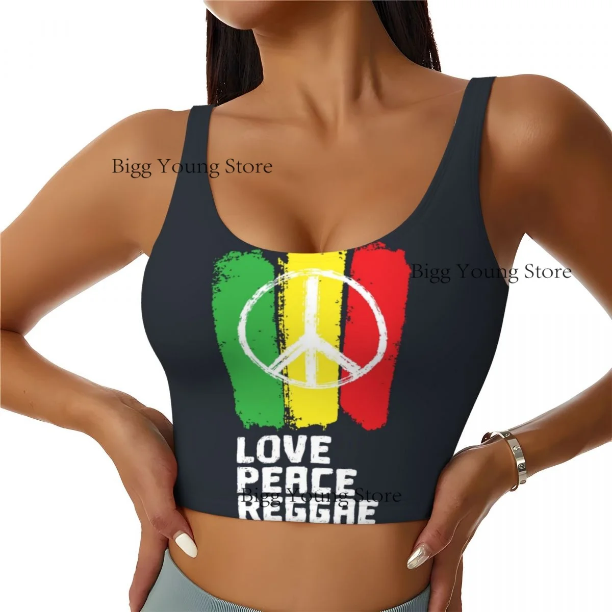 

Women Sexy Sports Vest Love Peace Reggae Text Female Streetwear Sport Lingerie Tee Crop Top