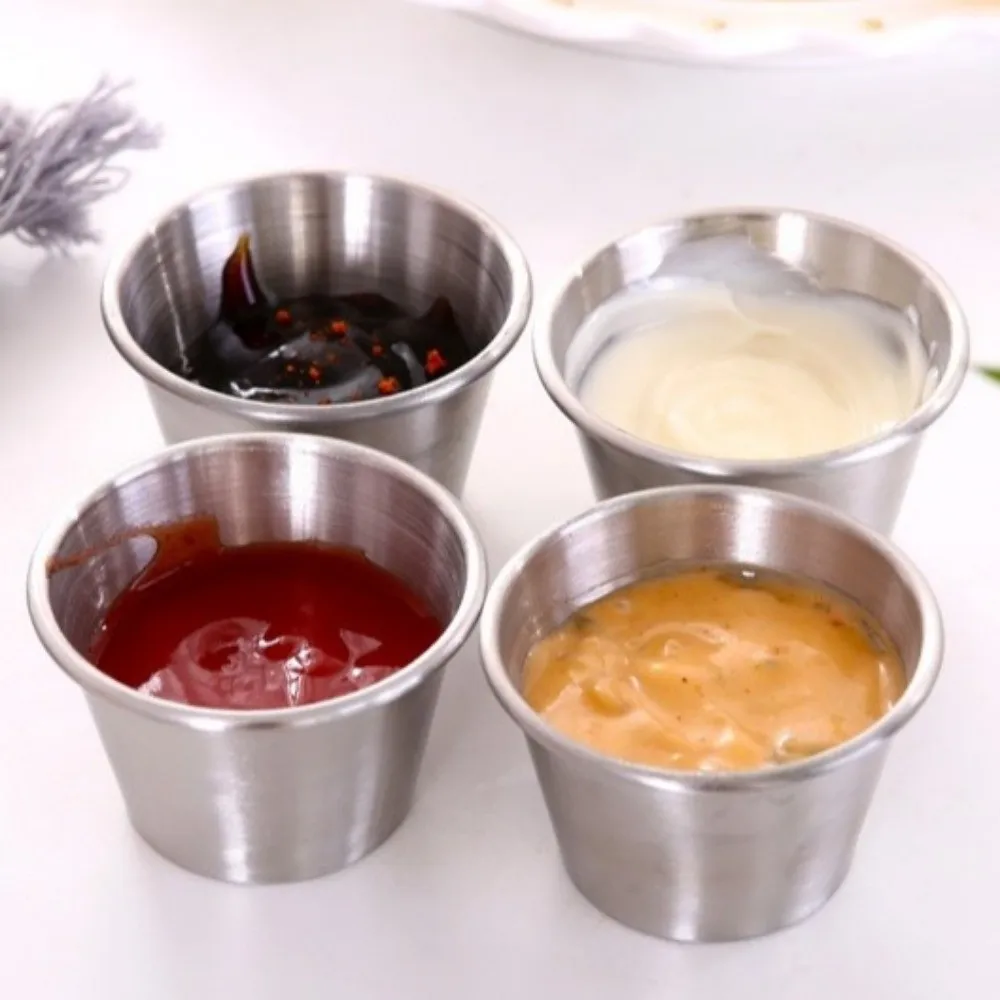 

12PCS/SET Stainless Steel Dipping Sauce Cup Small Size 65ML Barbecue Dipping Cup 304 Stainless Steel Portable Design