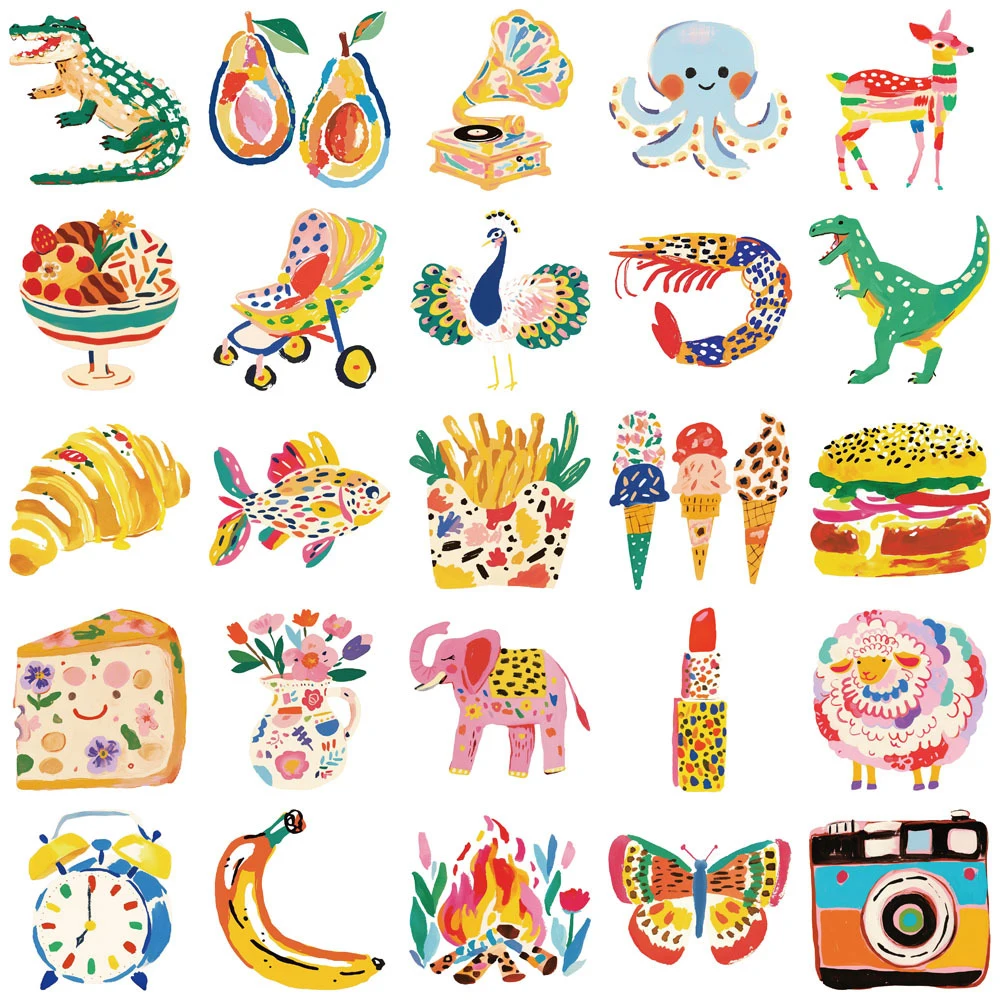 

10/30/50pcs Colorful Illustrated Animals Stickers Cartoon Aesthetic Art Sticker DIY Scrapbooking Suitcase Phone Decals Toy Gift