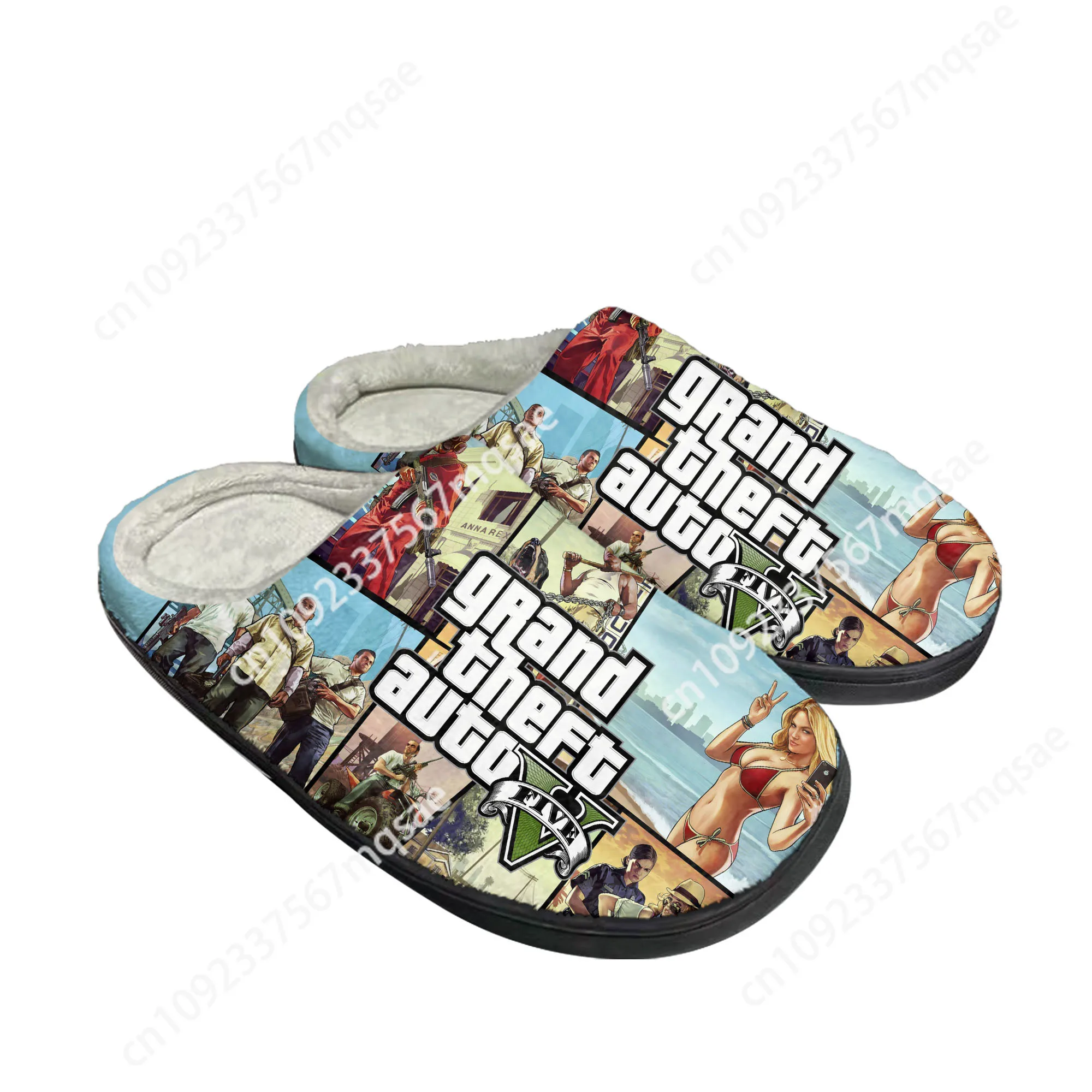 Anime Cartoon Grand Theft Auto GTA V 5 Home Cotton Custom Slippers Męskie sandały damskie Plush Casual Warm Shoes Thermal Slipper