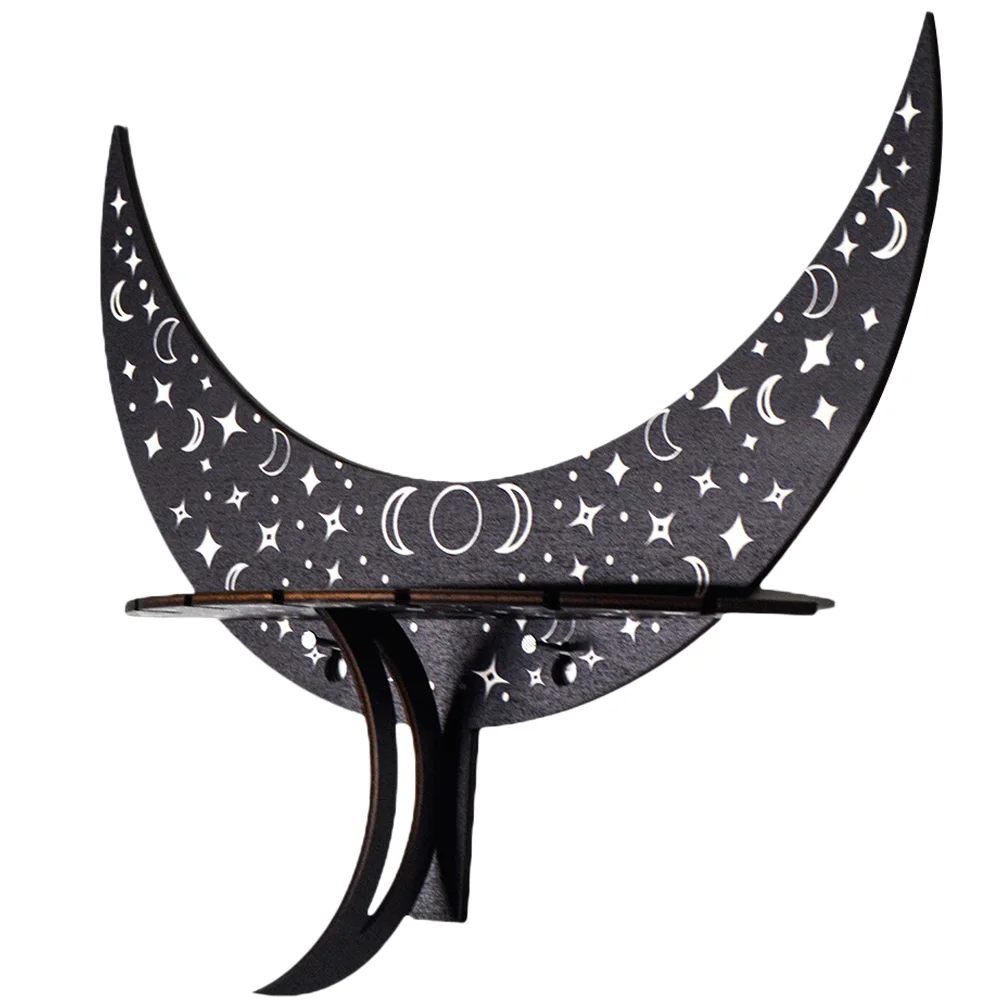 

Moon Shape Wall Hanging Display Stand Crystal Shelf Home Decor Storage Rack Bohemian Style Jewelry Holder Wood Durability