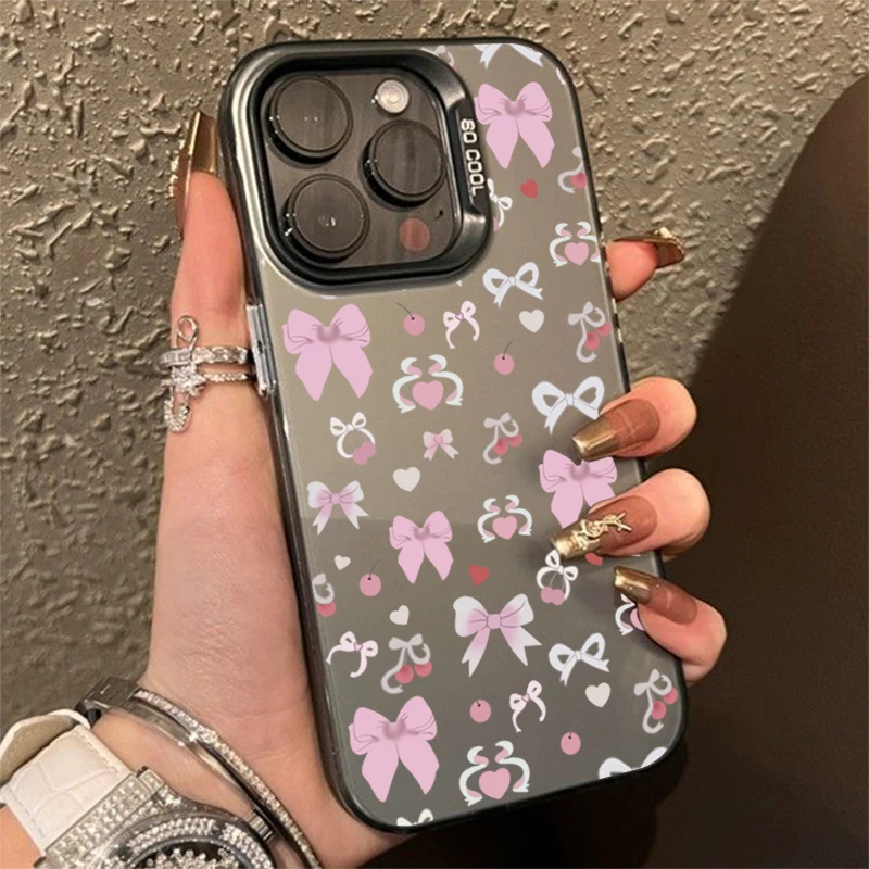 Custodia per telefono con fiocco in ciliegio nero per Oppo Realme 13 12 11 10 9i 8 8i C65 C63 C55 C53 C35 C33 C20 C21Y C15 C21 Cover posteriore opaca