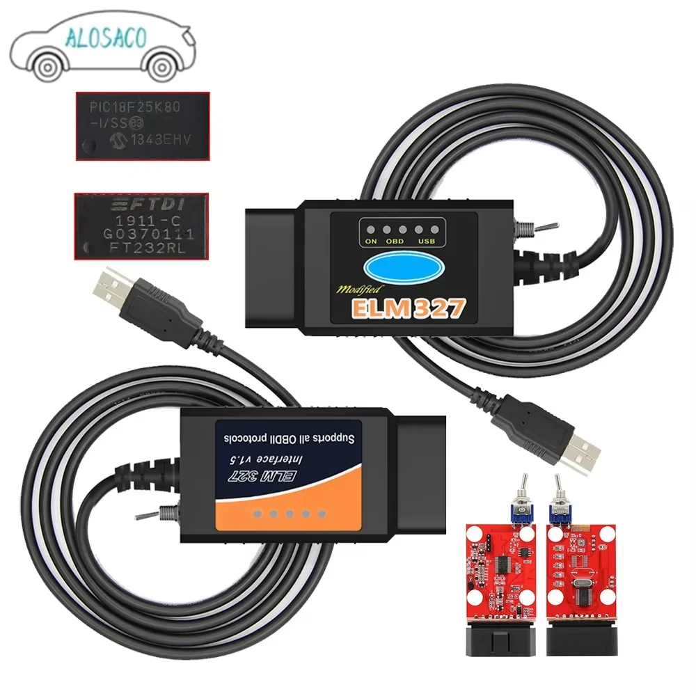 ELM327 USB 25K80 FT232RL For Ford FoCCCu Cable Hidden With Switch Brush Orange And Black Label ELM327 OBDII OBD2 USB Cable