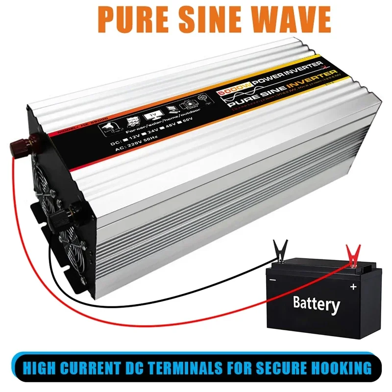 Pure Sine Wave Inverter DC12V to 220V 3000/4000/5000W Voltage Transformer Power Converter Solar Inverter LED Display for Outdoor