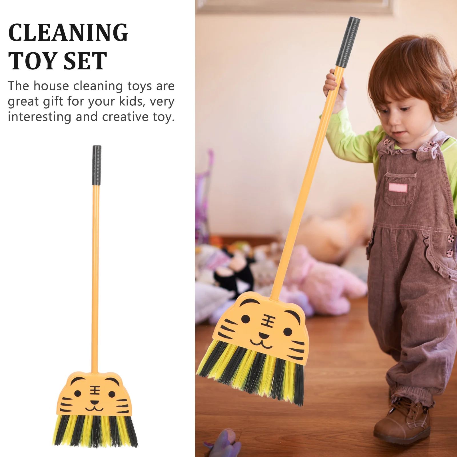 1-Reinigungs-Spielset, leuchtend farbige Kombination aus Besen und Kehrschaufeln, vorgeben, Housekeeping, Aufgabe, pädagogisches Spielzeug