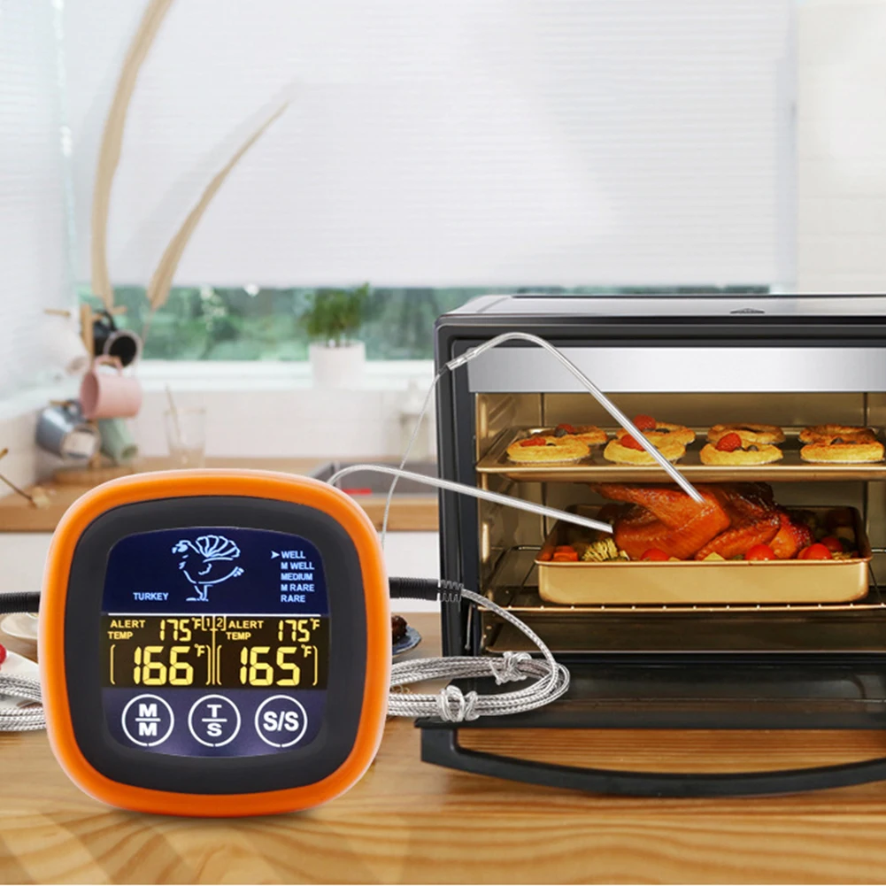Digital Meat Kitchen Thermometer Touch Screen Waterproof Oven Cooking BBQ Temperature Meter Timer Mode for Grilling BBQ Cooking