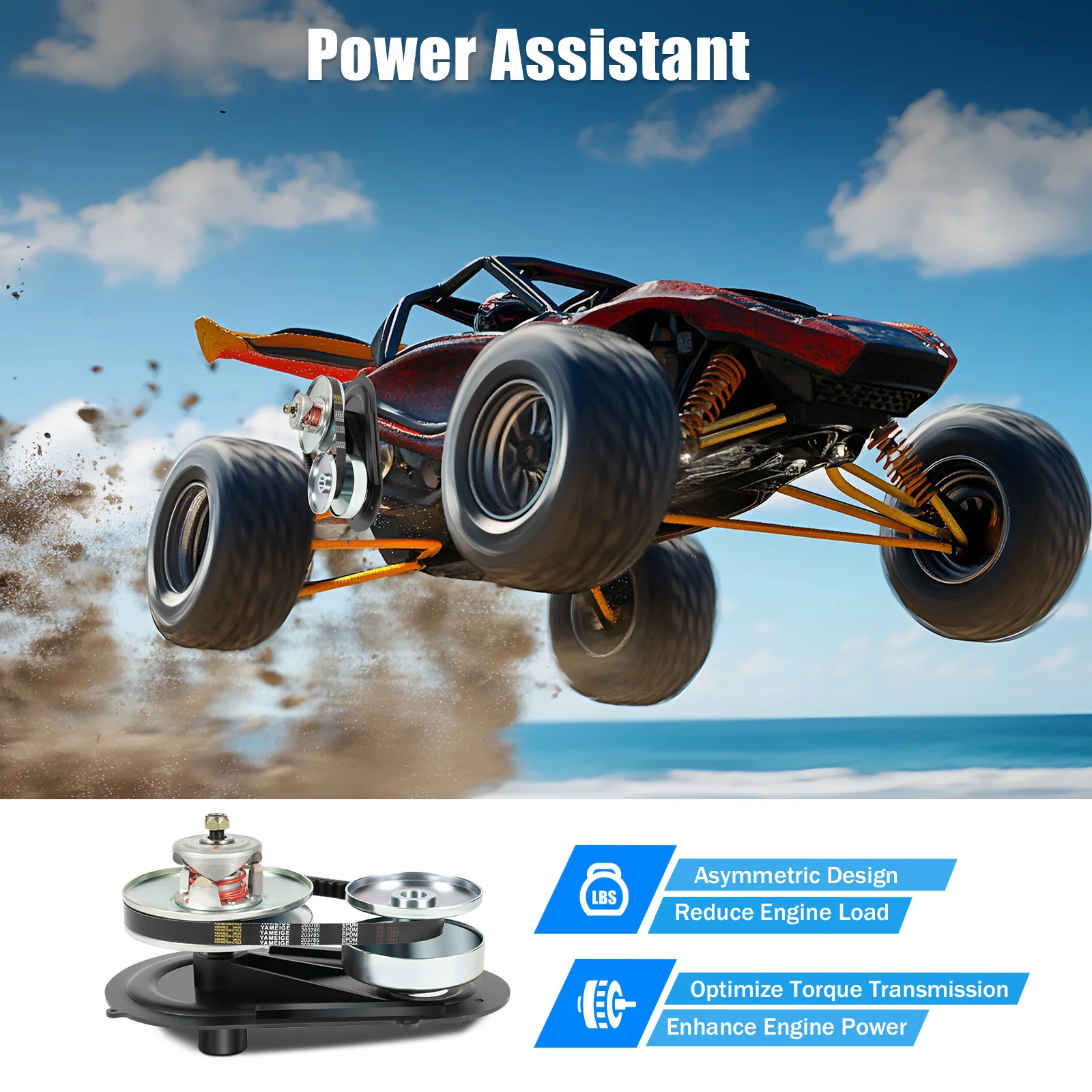 Go Kart Clutch Torque Converter Kit 8-16HP Engine Pulley Driver, Overload Protection Heat Dissipation Holes, Low RPM High Torque Asymmetric Design, 1