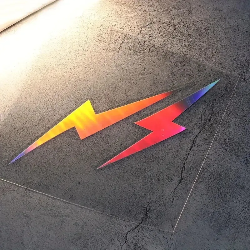

2D Flat 2Pcs Rainbow Lightning Motorcycle Decals, Holographic Vinyl Sticker for Helmet, Fender, Fuel Tank & Off-Road Body