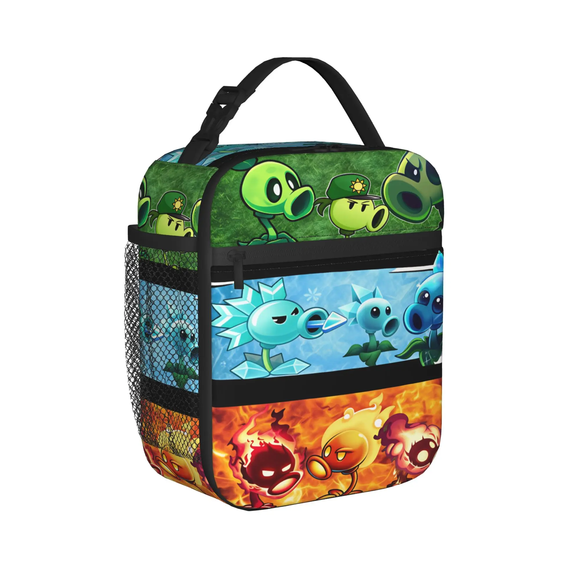 Plants Vs Zombies Peashooter Element Lunch Bag School Lunch Box For Girls Thermal Tote Handbags Oxford Convenient Cooler Bag