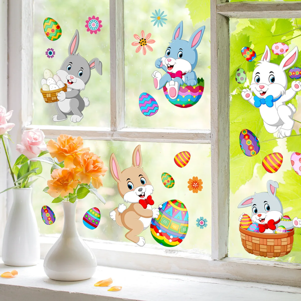 

Happy Easter Window Stickers Colorful Bunny Eggs Glass Sticker Spring Party Wall Glass Decal Easter Decorations for Home 2025