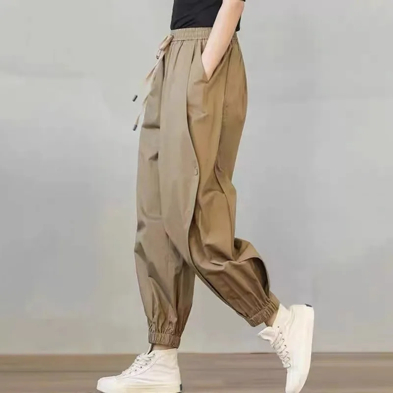 

Large Size Women's Clothing Spring Autumn 2024 New Item Mm Cotton And Linen Fat Sister Summer Thin Casual Women Haren Pants