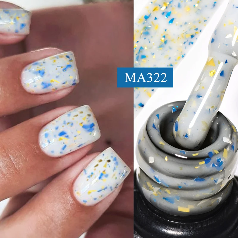 MEET ACROSS 7ml Gold Blue Foil Glitter Rubber Base Gel Self-leveling Semi Permanent Soak Off UV LED Gel Varnish Top Coat Manicur