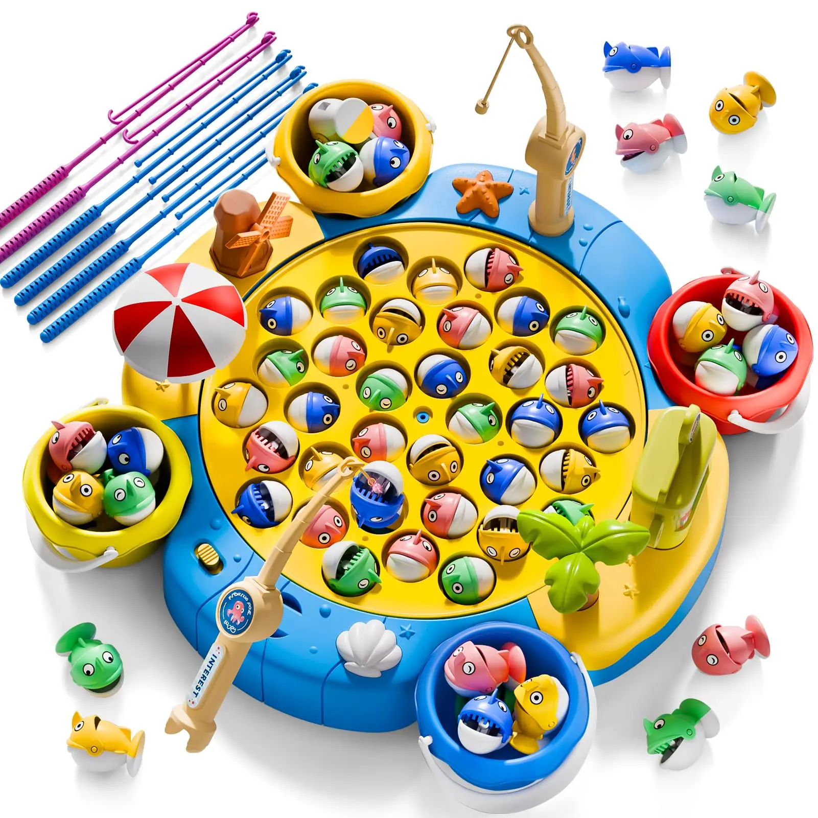 Magnetic Fishing Game 360° Rotation - Educational Learning Toy with 6Poles & 25/35/45 Fish for Kids Develops Fine Motor Skills