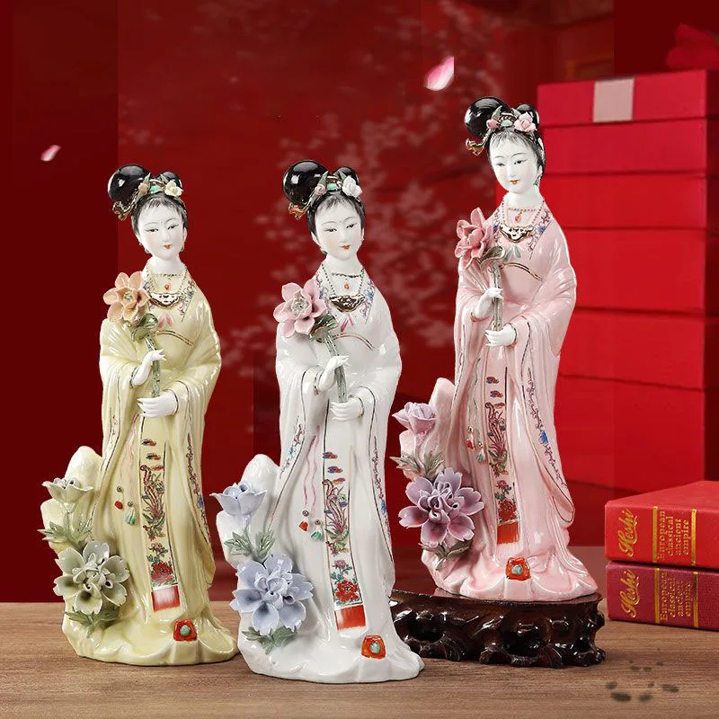 

Chinese He Xiangu Fairy Maiden Ceramic Statue Decoration Items Home Room Table Sculpture Ornaments Office Desk Accessories Art