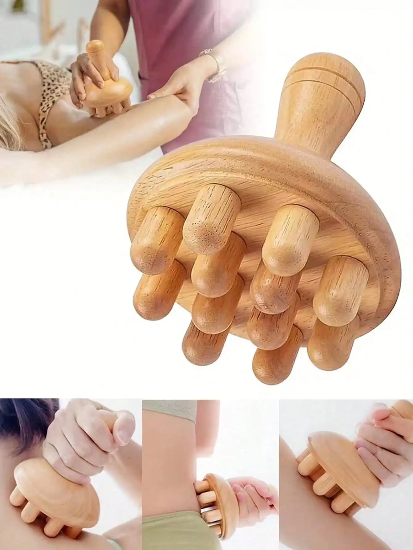 

1pc 12-Tooth Massage Comb, Natural Wooden, Home Portable Massager, Full Body Meridian Brush, Chest & Leg Massage