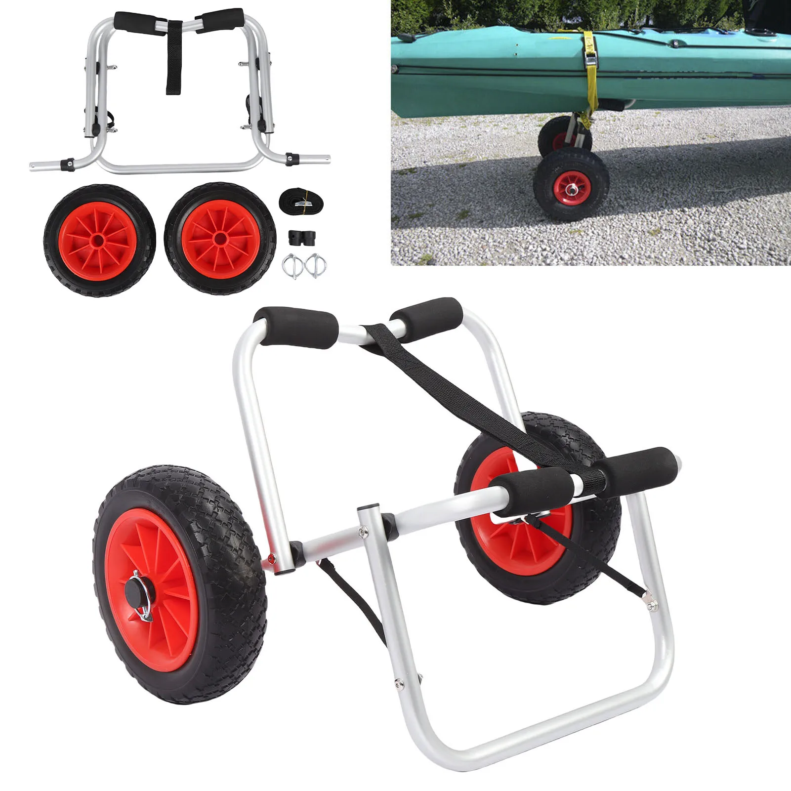 Kayak Cart Trolley with 10 Inch Solid Airless Tires Wheels Folding Universal Boat Dolly Canoe Transport Carrier for Floats Kayak